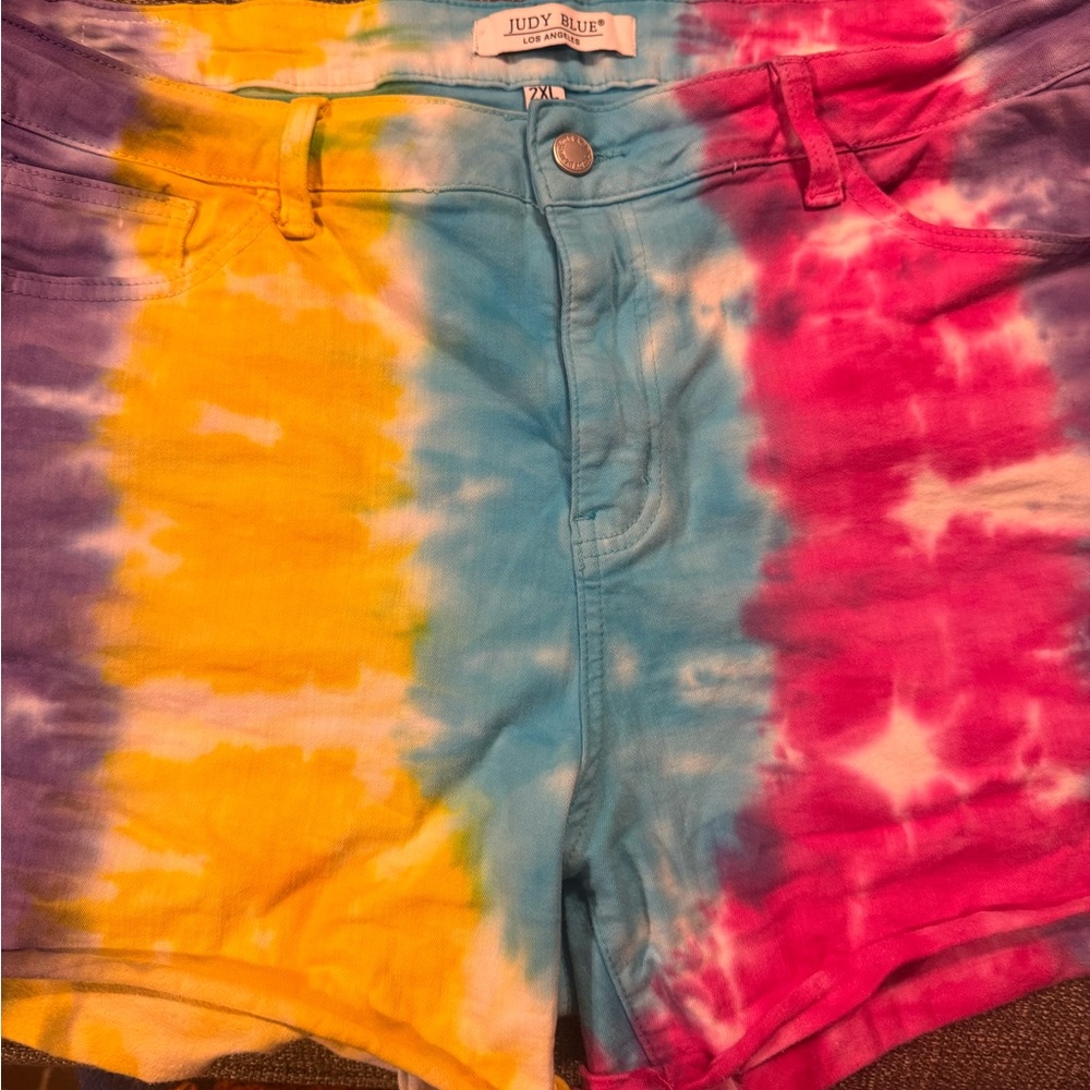 JUDY BLUE Brand Pink and Blue Jean Shorts Tie-Dye 2XL!!